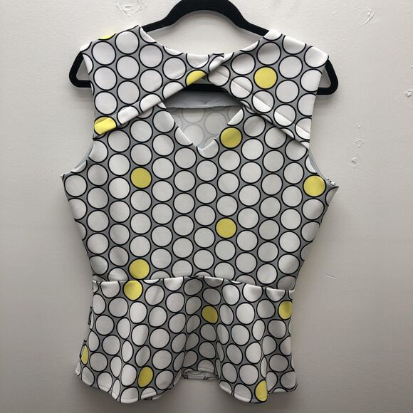 Worthington Peplum Top Womens L Sleeveless Yellow Polka‎ Dot Retro Blouse Shirt - Picture 6 of 14